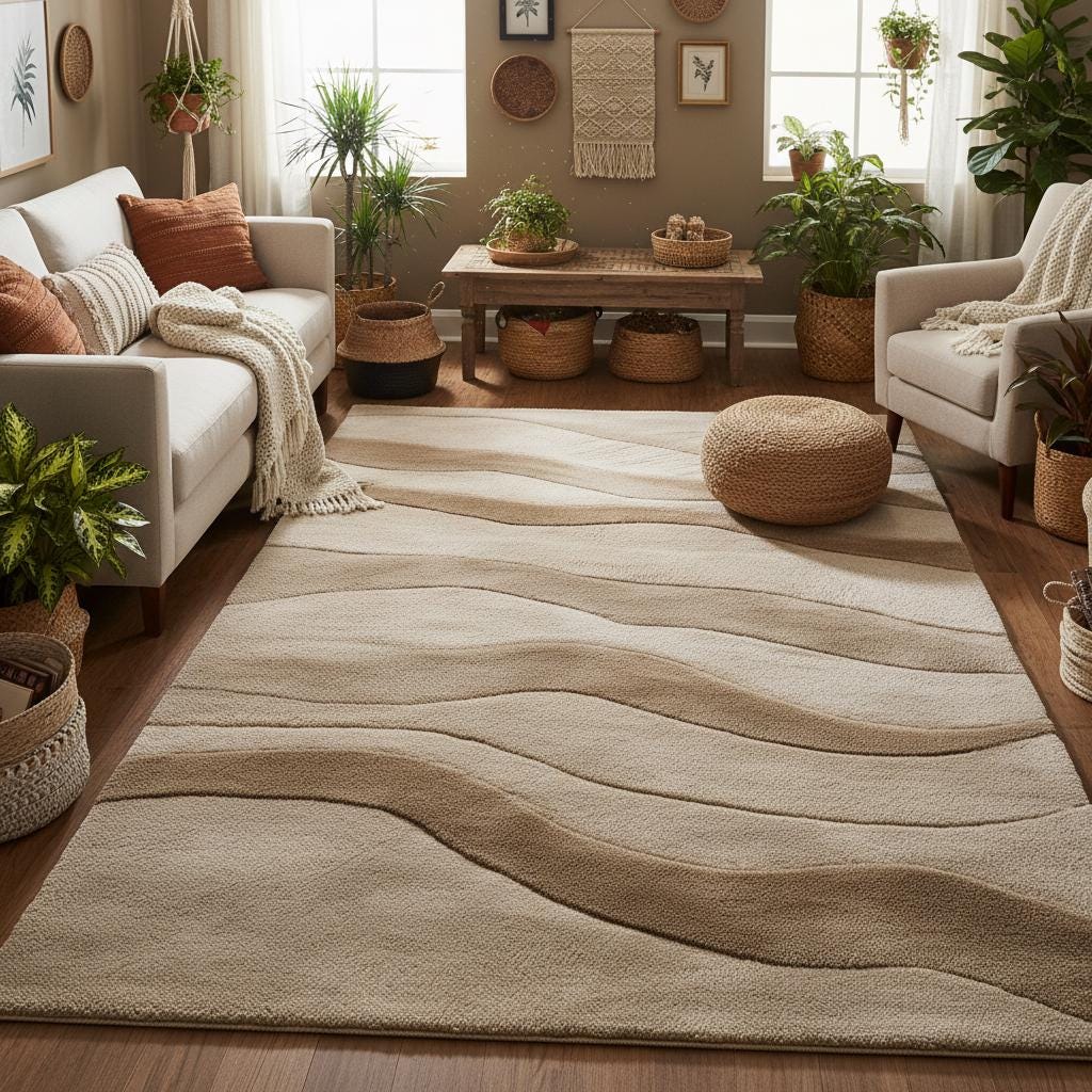 Beige Wavy Texture Area Rug – Modern Boho Home Decor