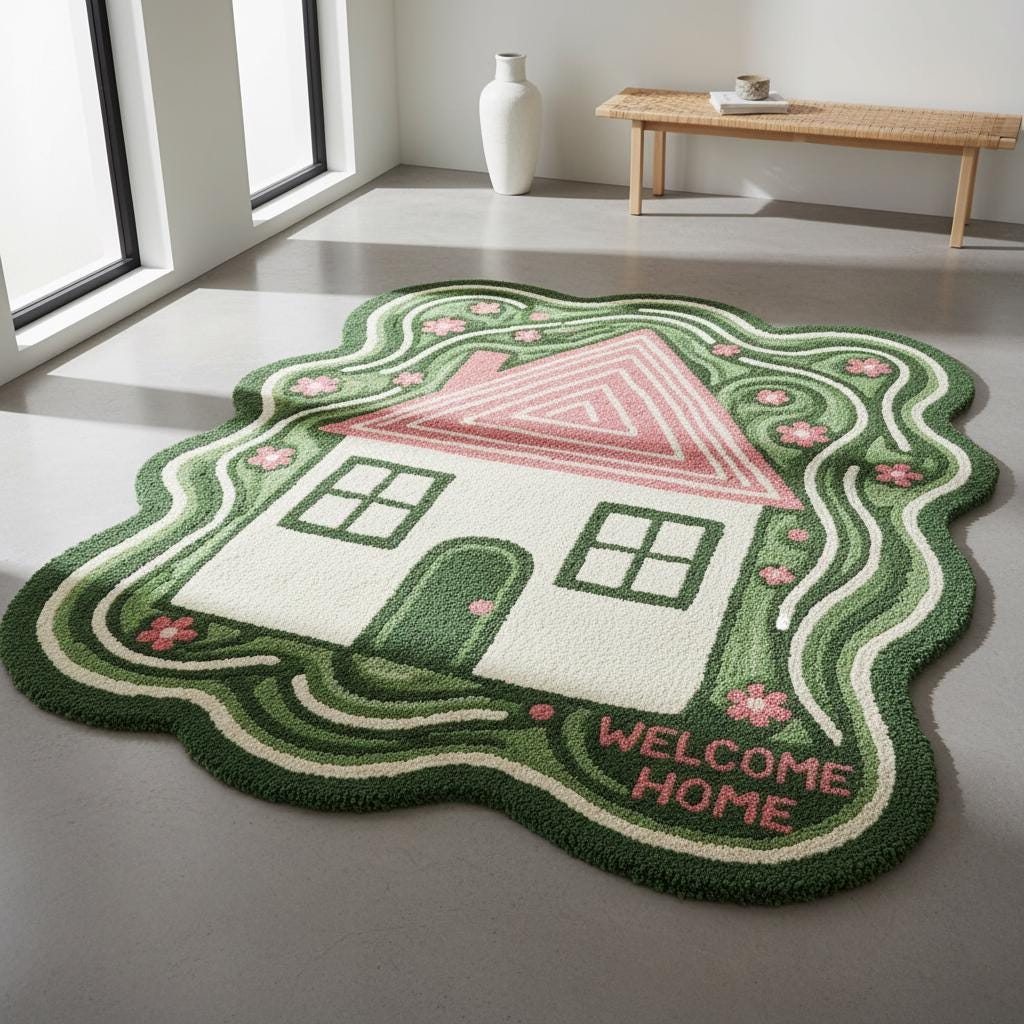 Cottagecore House Rug, Tufted Floral Accent Rug (5x7 ft)