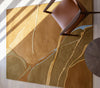 Abstract Beige Gold Area Rug, 3D Carved Luxury Carpet, Custom Size