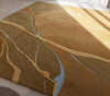 Abstract Beige Gold Area Rug, 3D Carved Luxury Carpet, Custom Size