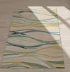 Modern Abstract Area Rug, Green Blue Wave Design, 3D Carved