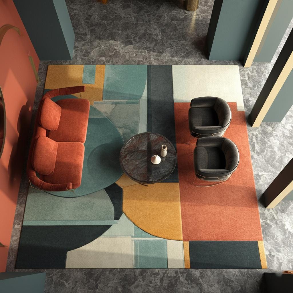 Modern Abstract Area Rug: Geometric Color Block, Custom Size