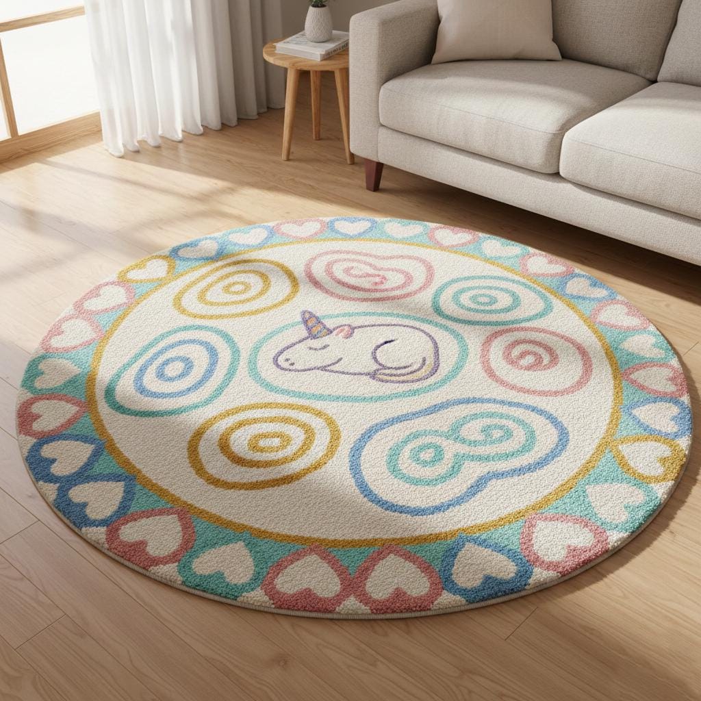 Modern Geometric Rug: Retro Circle Pattern, Earth-Tone Decor