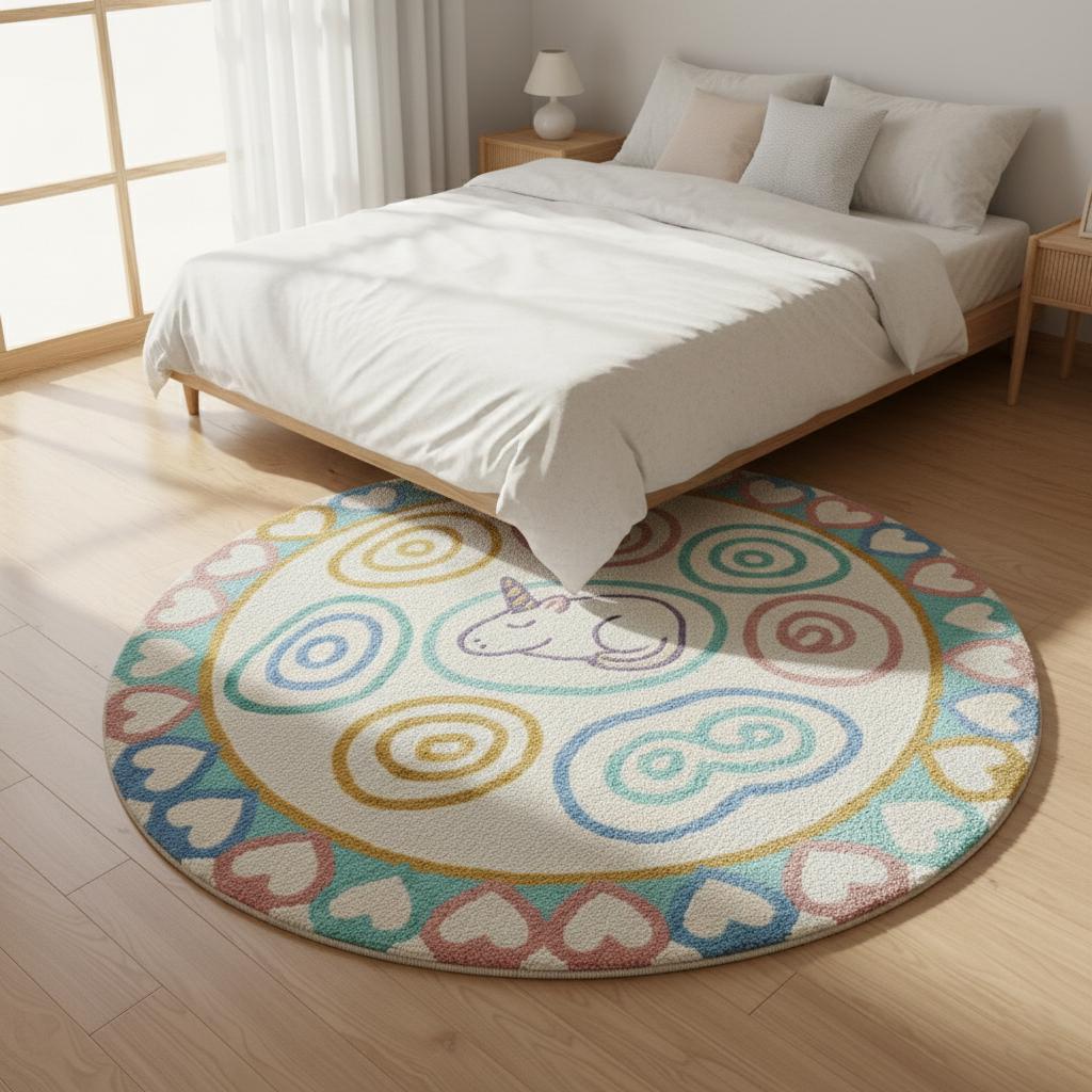 Modern Geometric Rug: Retro Circle Pattern, Earth-Tone Decor
