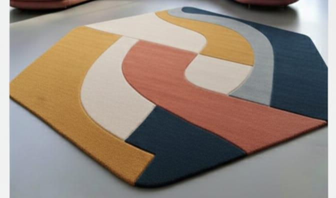 Handmade Tufted Abstract Rug | Hexagonal Geometric Carpet Size- 5x5 feet semi circle