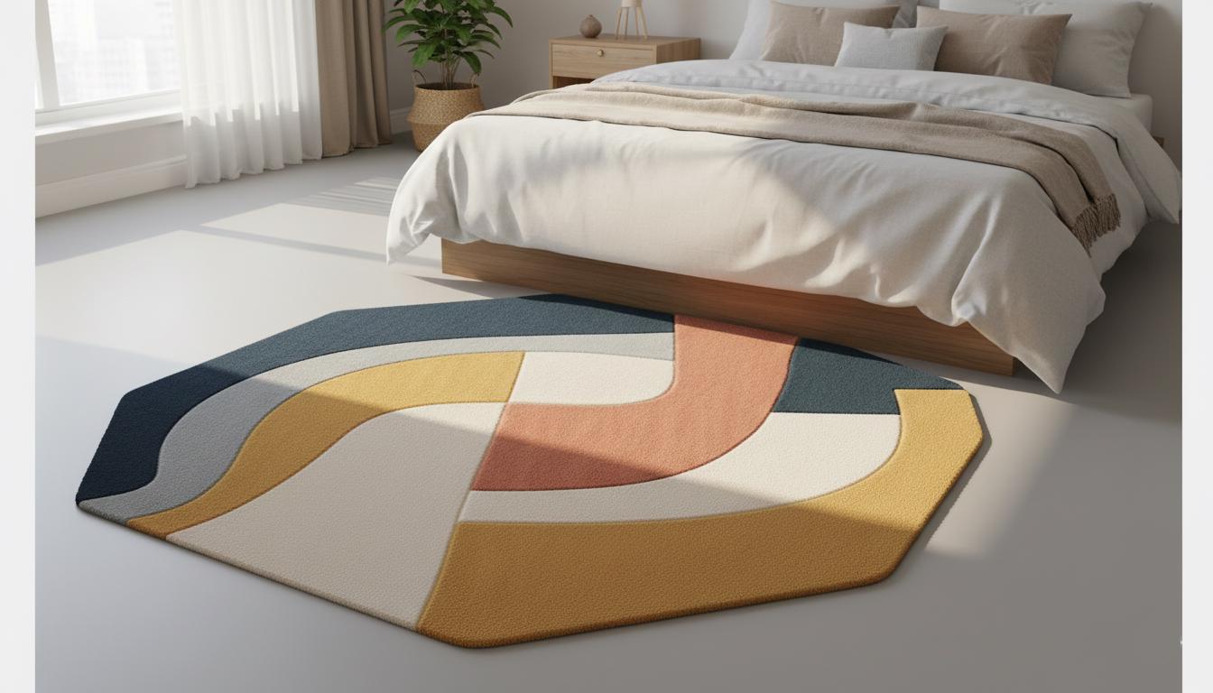 Handmade Tufted Abstract Rug | Hexagonal Geometric Carpet Size- 5x5 feet semi circle