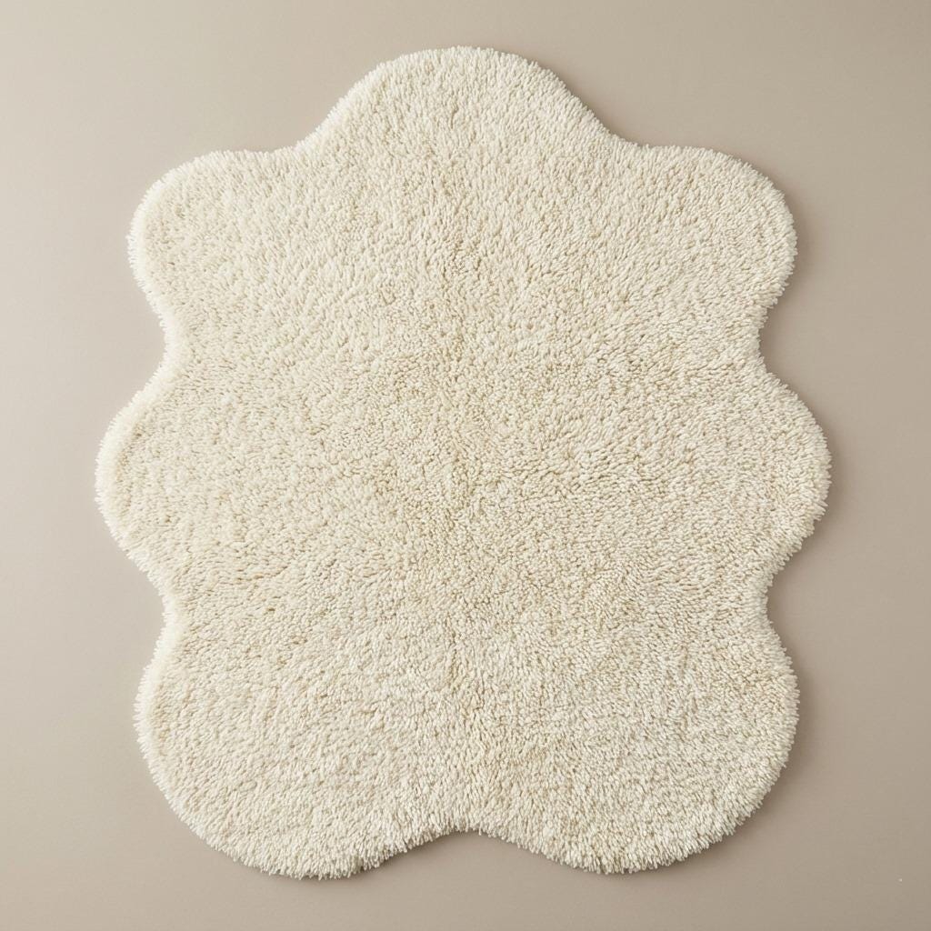 Handmade Ivory Wool Shag Rug, Abstract Organic Shape, Plush Carpet