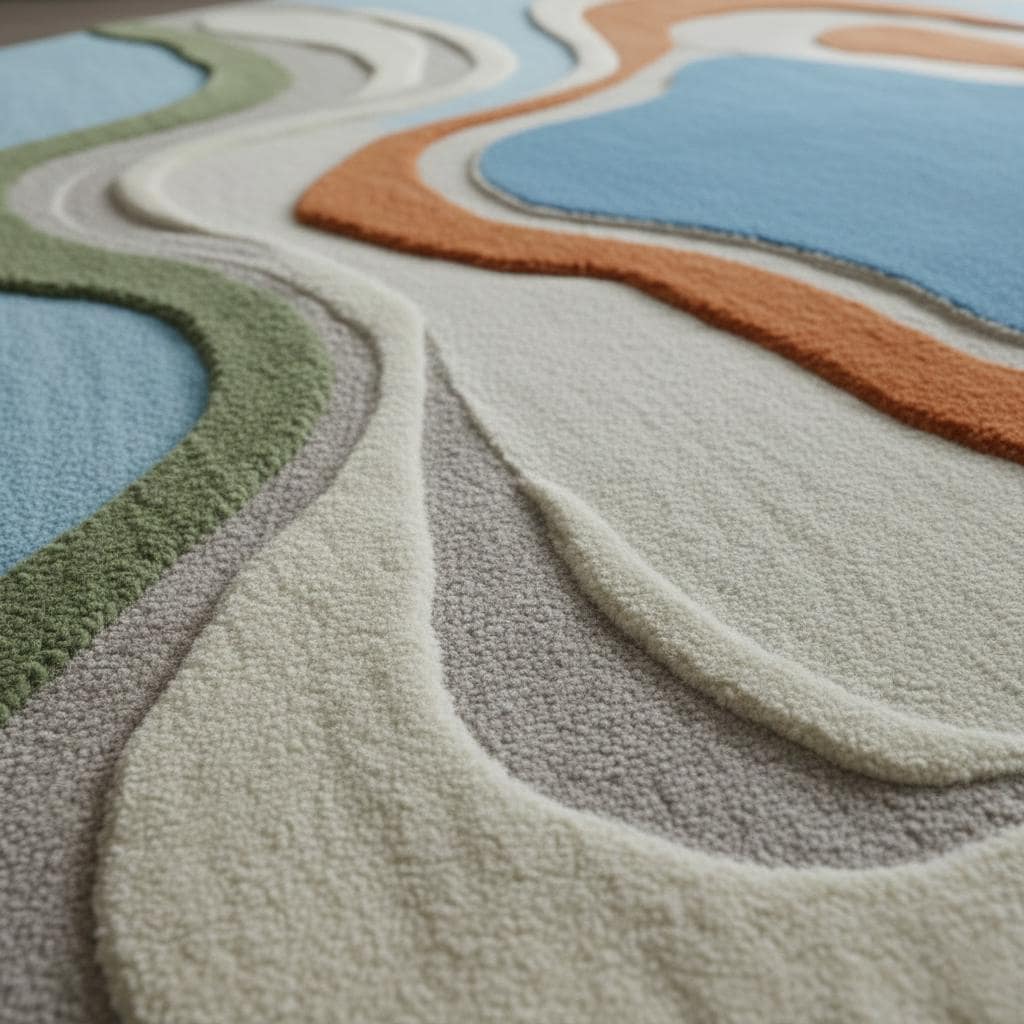 Handmade Round Tufted Rug, Modern Abstract Texture, Blue Neutral