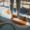 Handmade Round Tufted Rug, Modern Abstract Texture, Blue Neutral