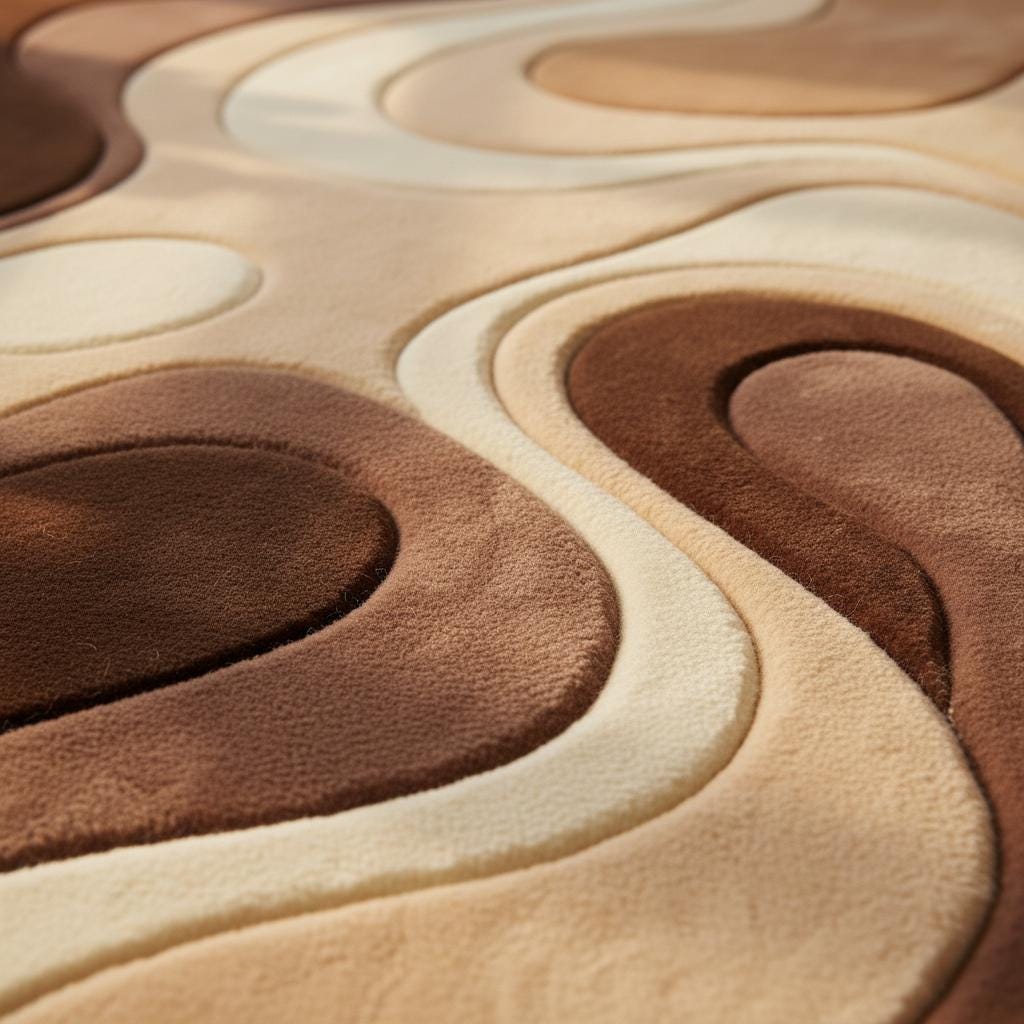 Handmade Tufted Area Rug, Brown Beige Retro Wave Design