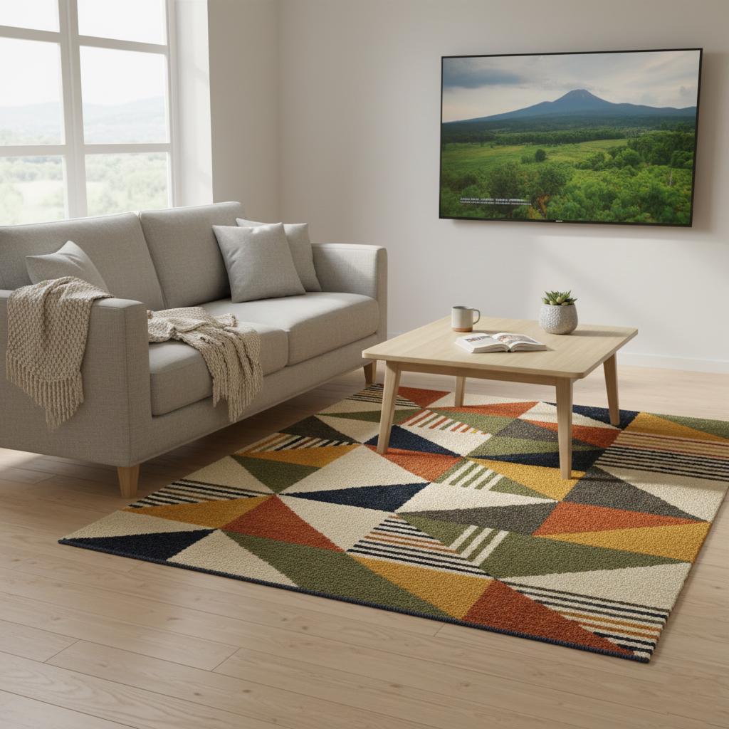 Handmade Wool Tufted Area Rug, Mid Century Modern Geometric Design
