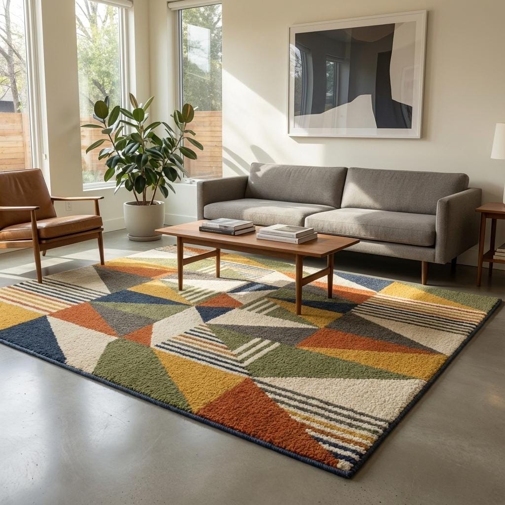 Handmade Wool Tufted Area Rug, Mid Century Modern Geometric Design