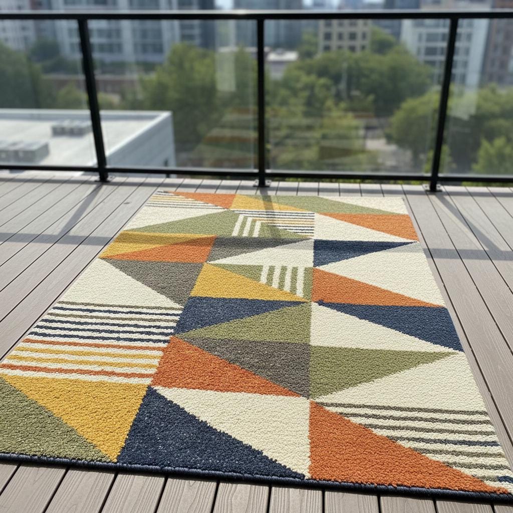 Handmade Wool Tufted Area Rug, Mid Century Modern Geometric Design