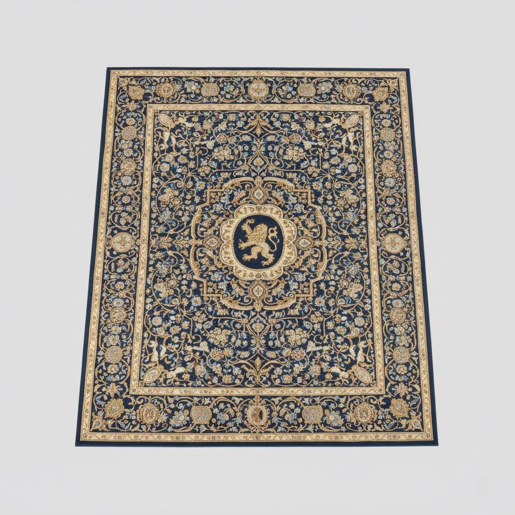 Handmade Royal Blue Persian Rug, Traditional European Style