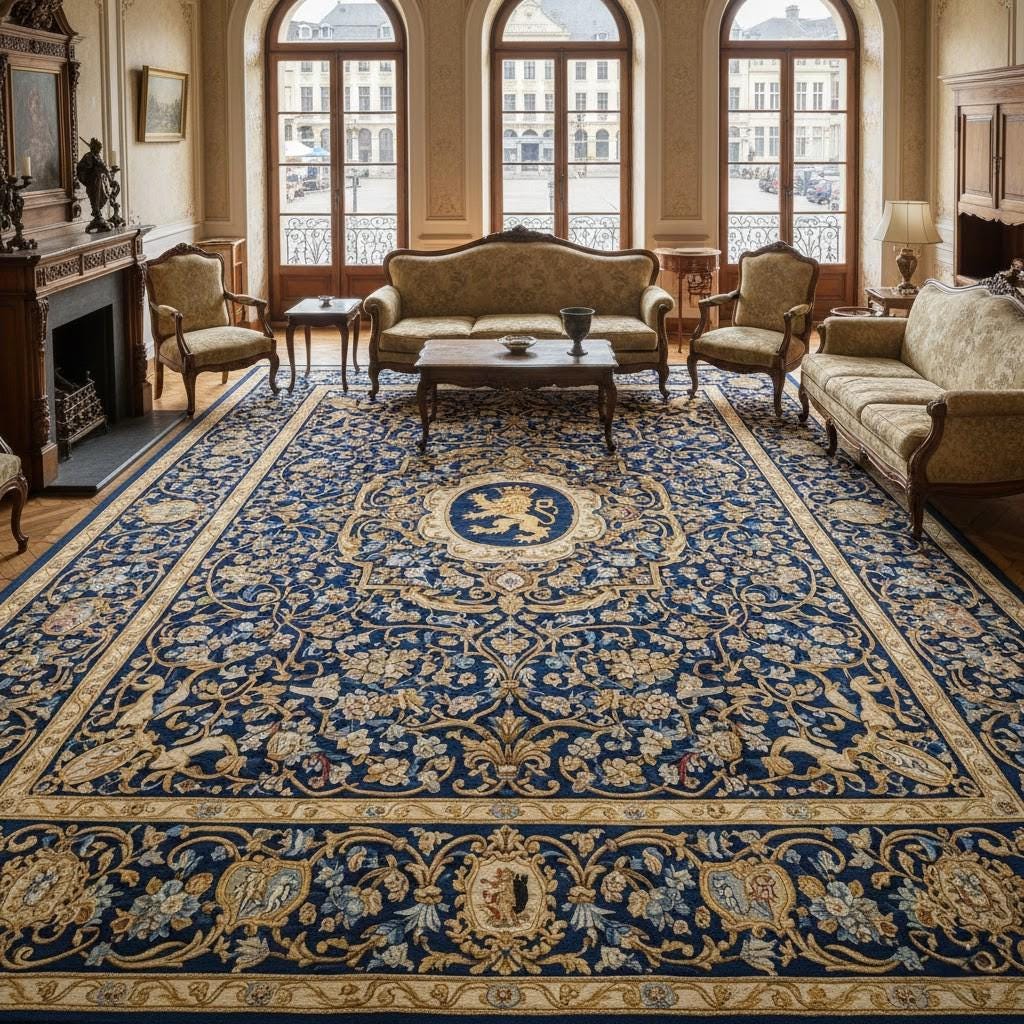 Handmade Royal Blue Persian Rug, Traditional European Style