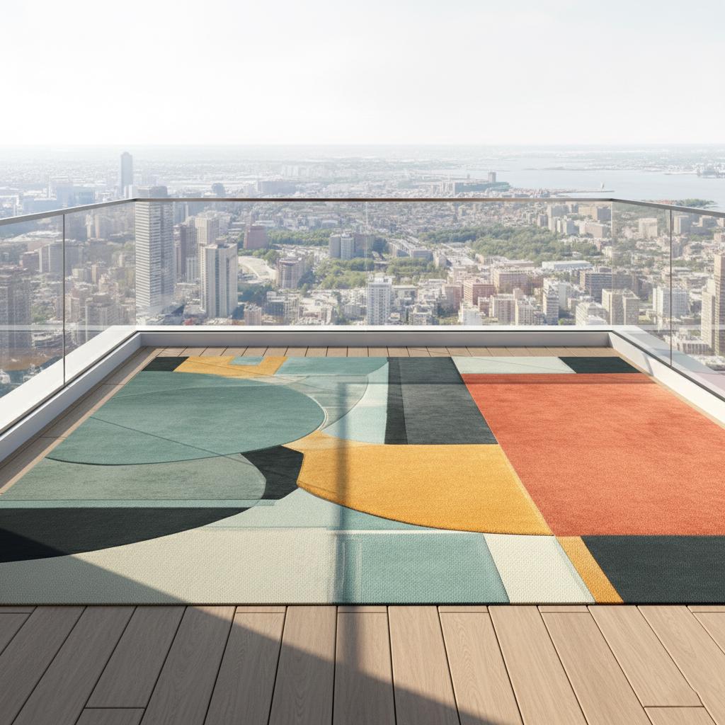 Modern Abstract Area Rug: Geometric Color Block, Custom Size
