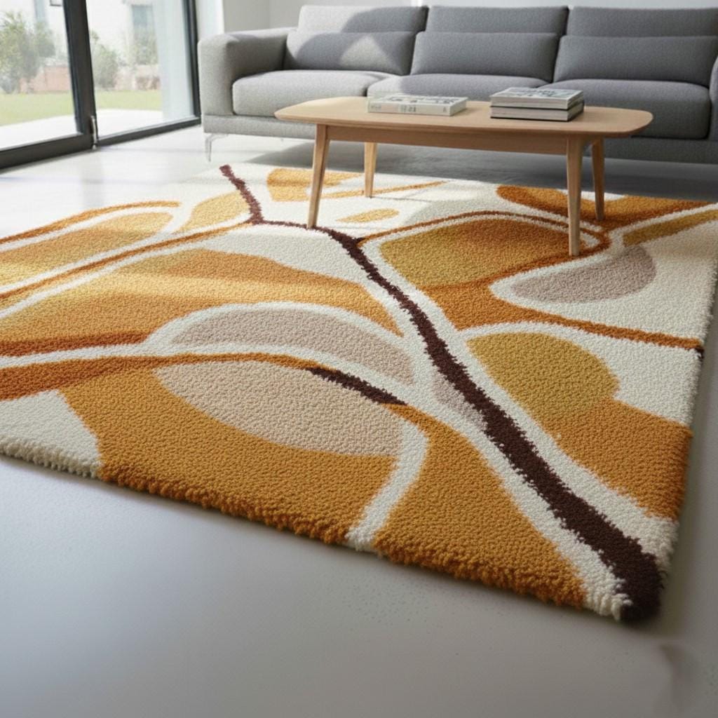 Mid Century Modern Area Rug – Terracotta Mustard Geometric, Earth Tones
