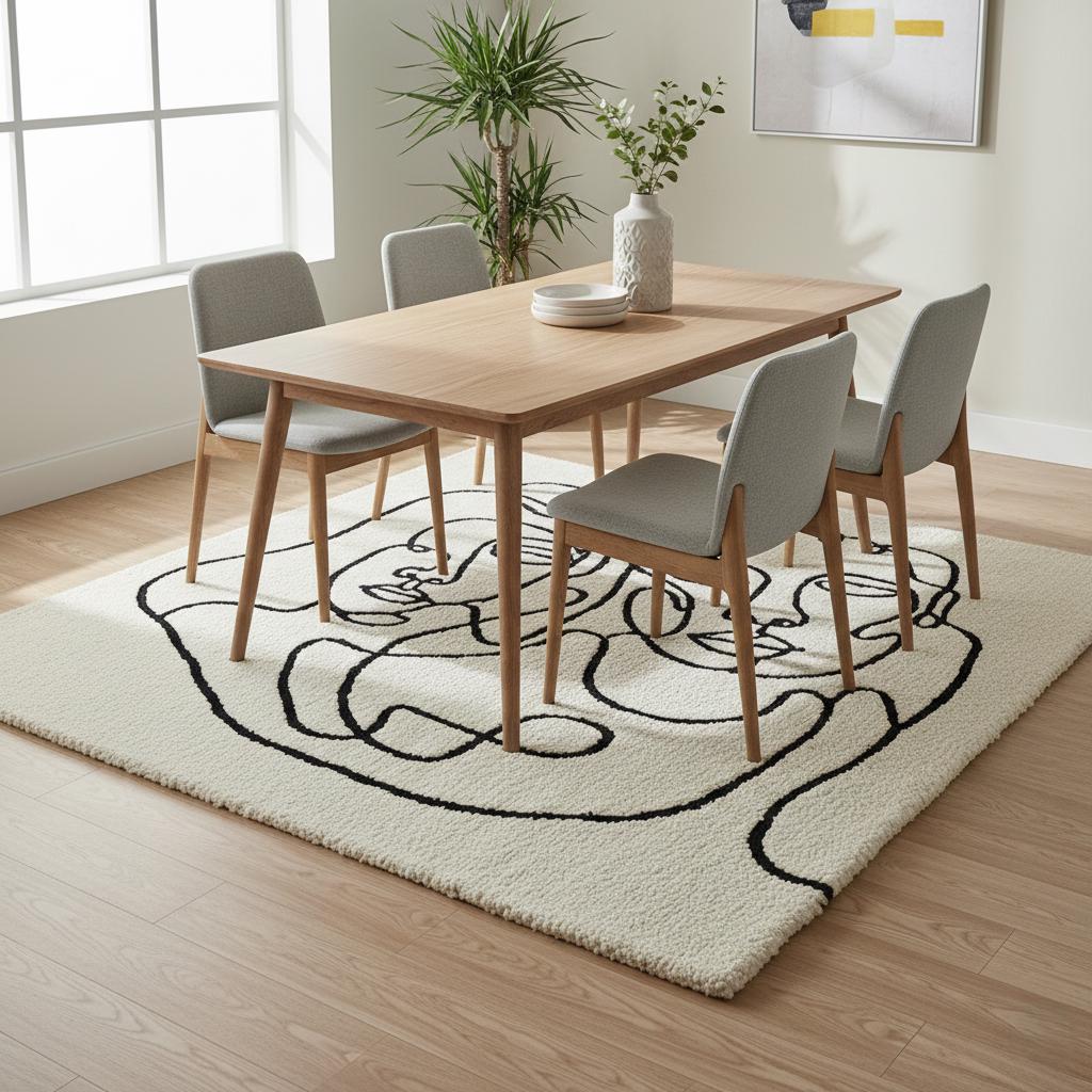 Handmade Wool Tufted Rug – Abstract Face Line Art, Nordic Decor