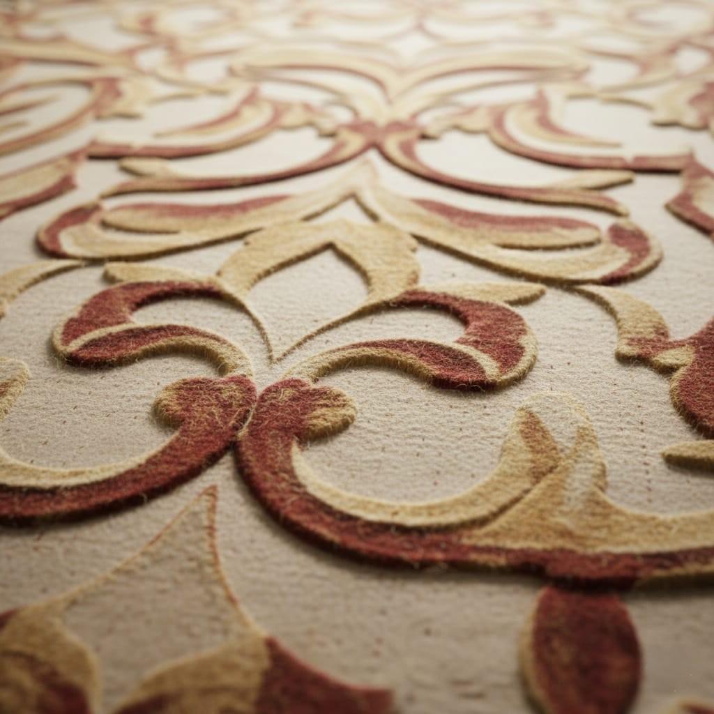 Hand-Tufted Wool Area Rug – Scrolled Damask, Gold & Terracotta