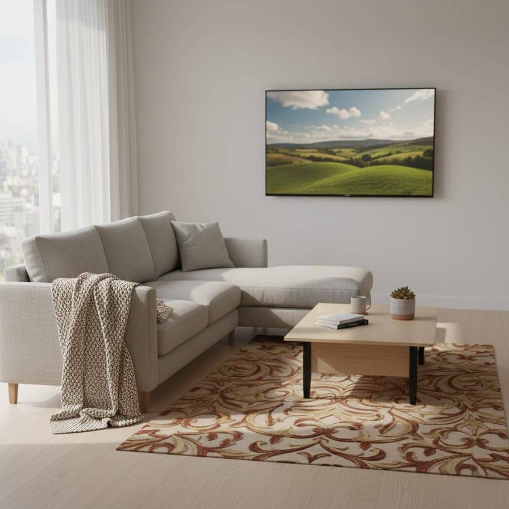 Hand-Tufted Wool Area Rug – Scrolled Damask, Gold & Terracotta