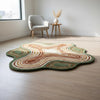 Hand-Tufted Moss Green Wool Rug – Scalloped Topographic Design