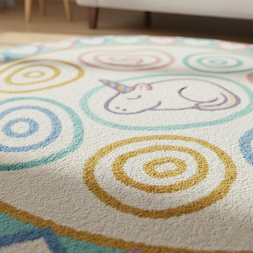 Modern Geometric Rug: Retro Circle Pattern, Earth-Tone Decor