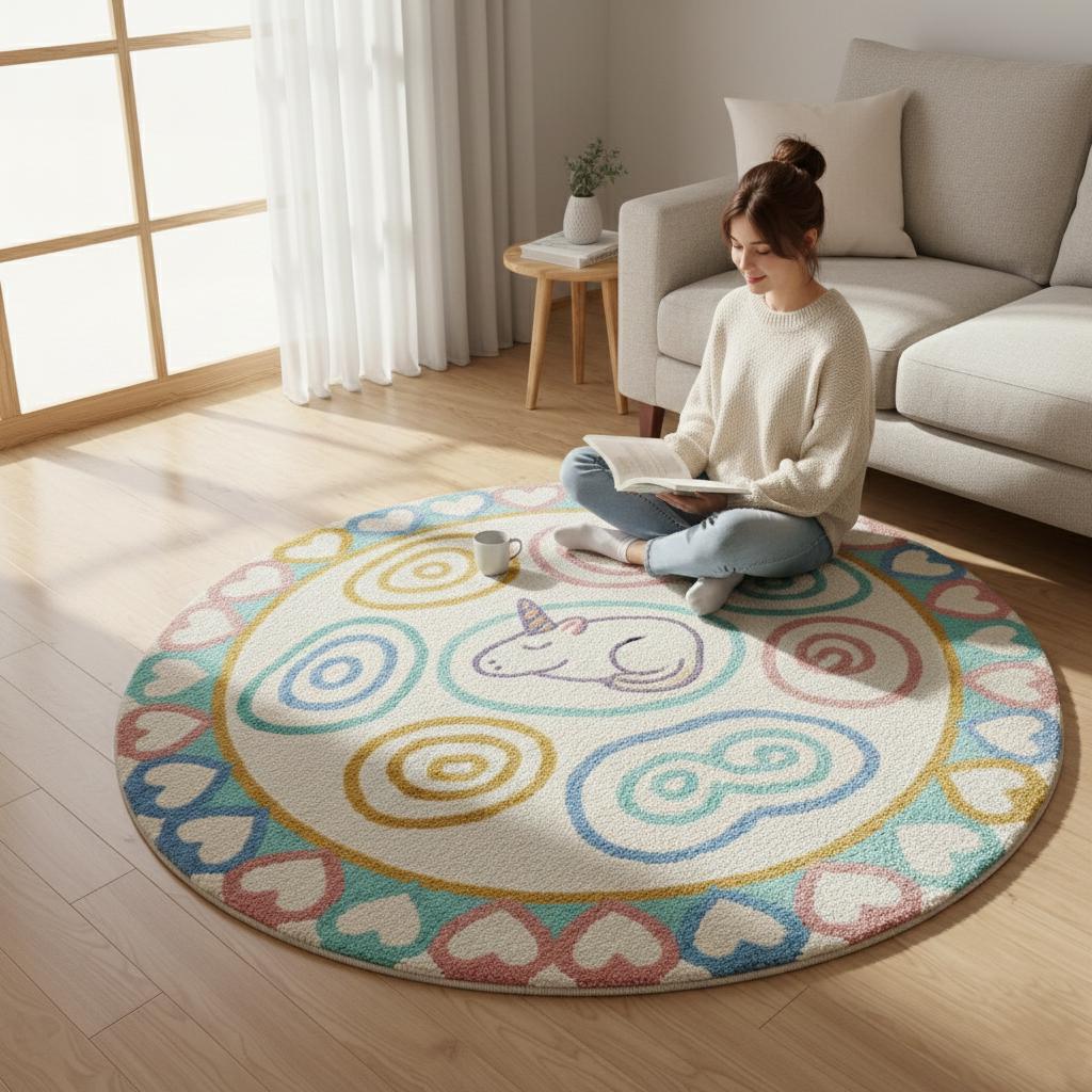 Modern Geometric Rug: Retro Circle Pattern, Earth-Tone Decor