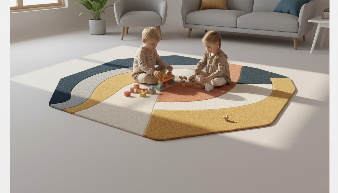Handmade Tufted Abstract Rug | Hexagonal Geometric Carpet Size- 5x5 feet semi circle