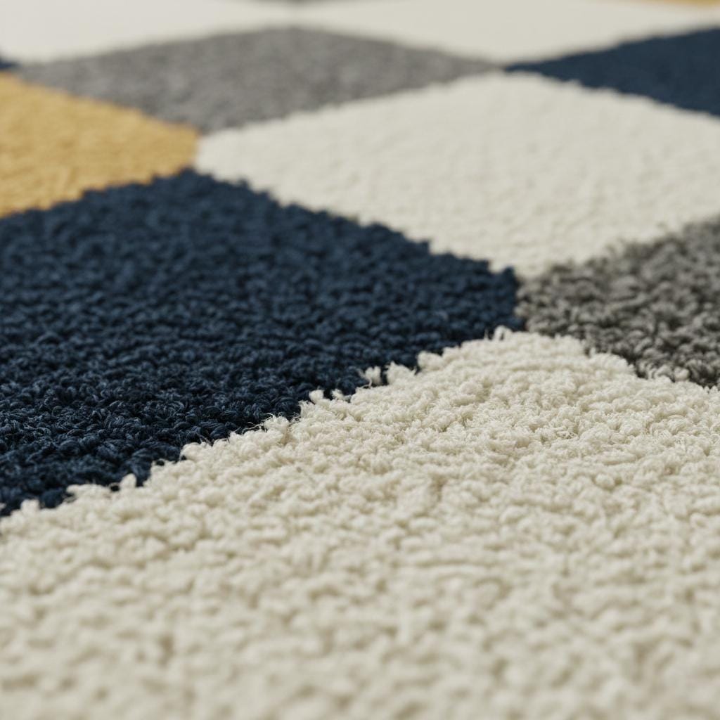 Modern Geometric Area Rug , Handmade Tufted Wool Rug , Navy Grey Mustard Diamond Pattern ,