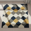 Modern Geometric Area Rug , Handmade Tufted Wool Rug , Navy Grey Mustard Diamond Pattern ,