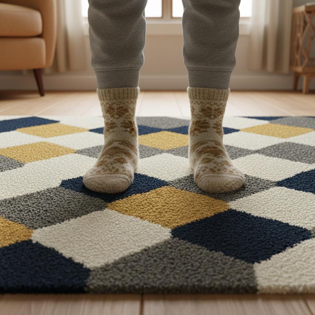 Modern Geometric Area Rug , Handmade Tufted Wool Rug , Navy Grey Mustard Diamond Pattern ,