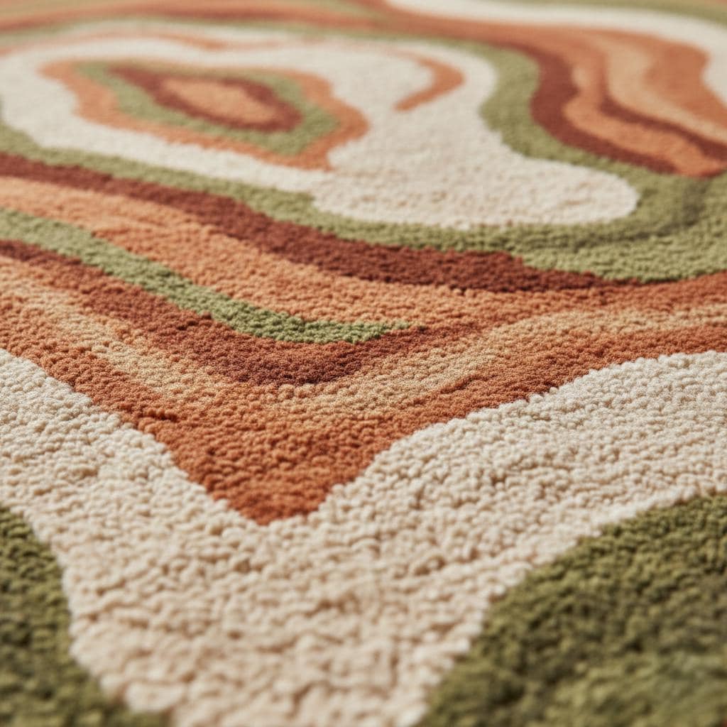 Handmade Tufted Wool Rug: Retro Wavy Abstract, Boho Decor