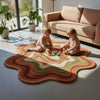 Handmade Tufted Wool Rug: Retro Wavy Abstract, Boho Decor