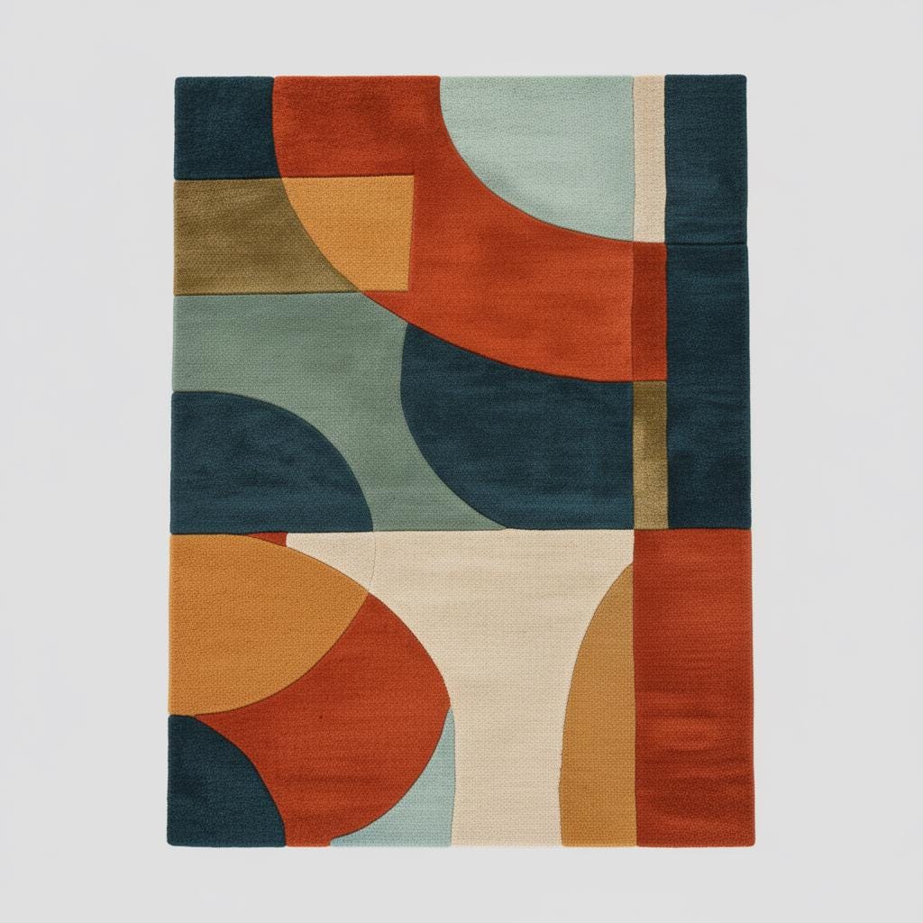 Handmade Mid-Century Modern Area Rug | Geometric Colorful Wool Carpet (6x9)