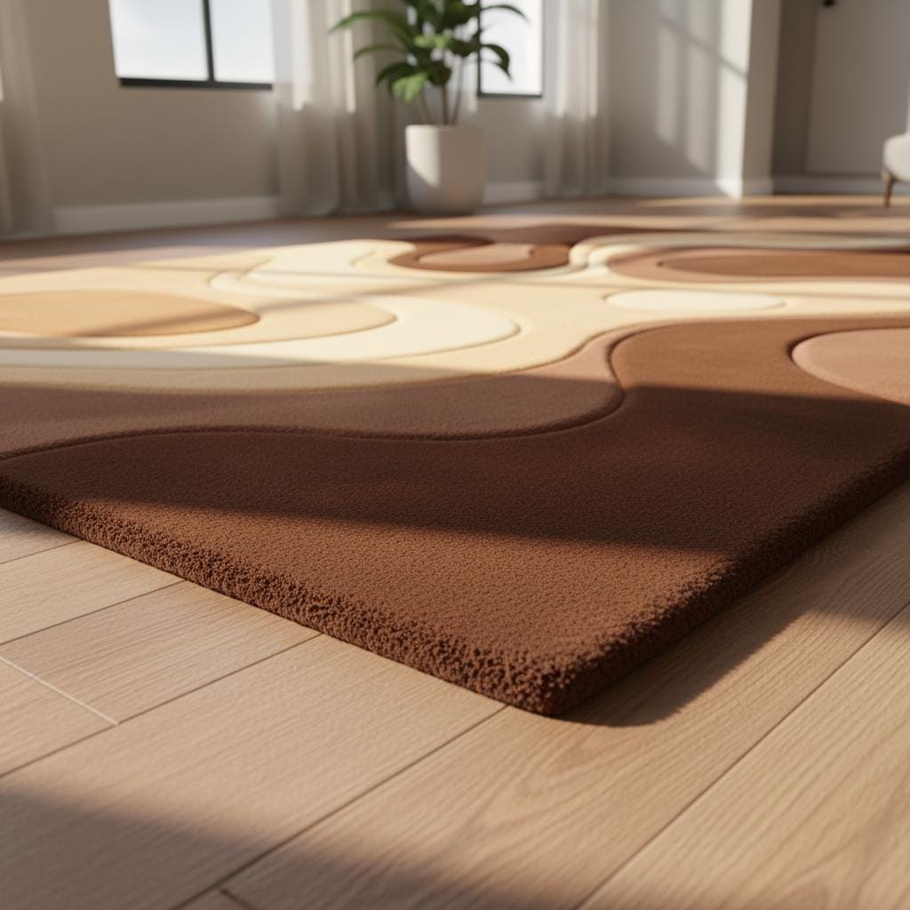 Handmade Tufted Area Rug, Brown Beige Retro Wave Design