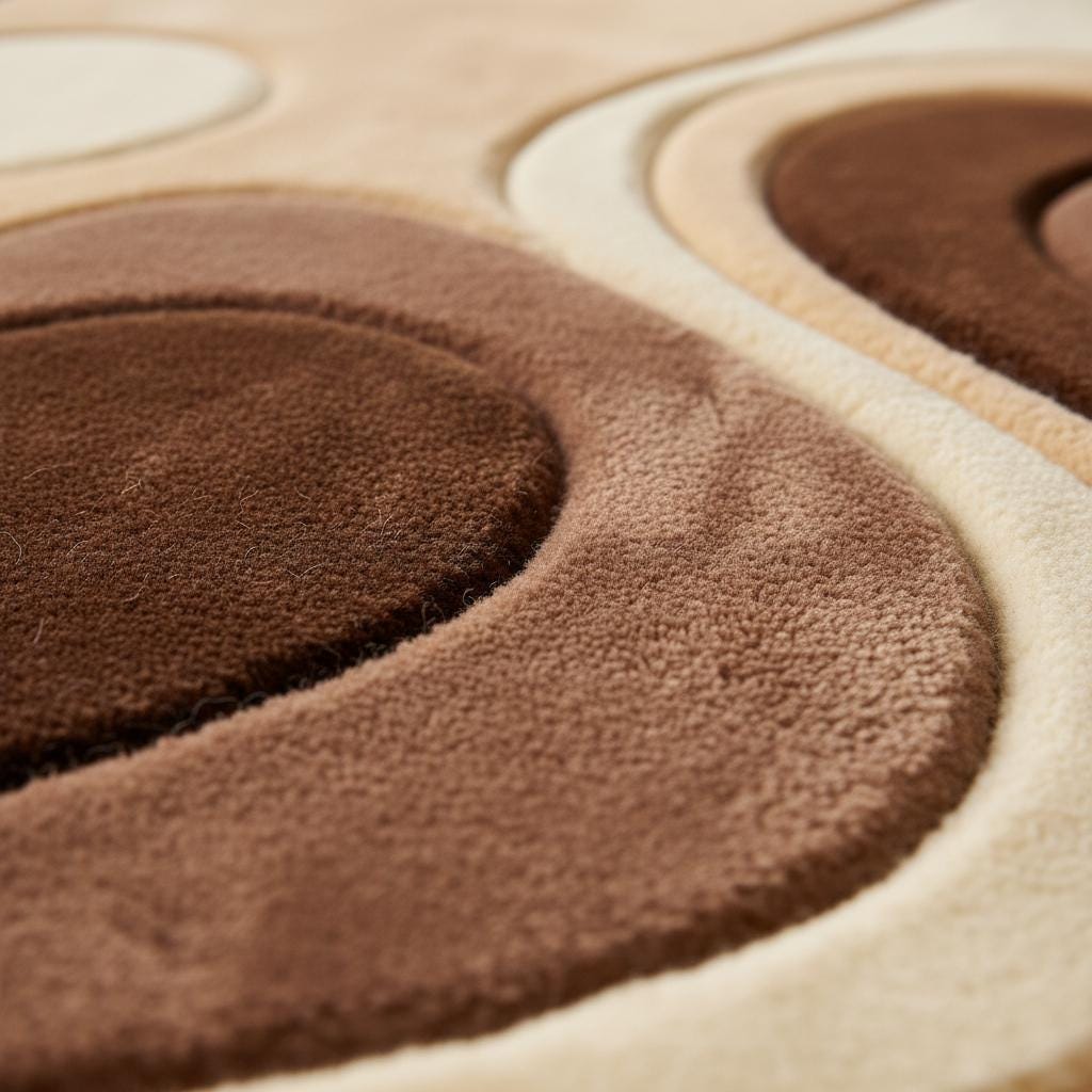 Handmade Tufted Area Rug, Brown Beige Retro Wave Design