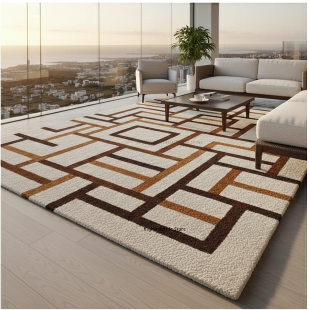 Handmade Geometric Wool Area Rug, Mid-Century Modern, 8x10 ft
