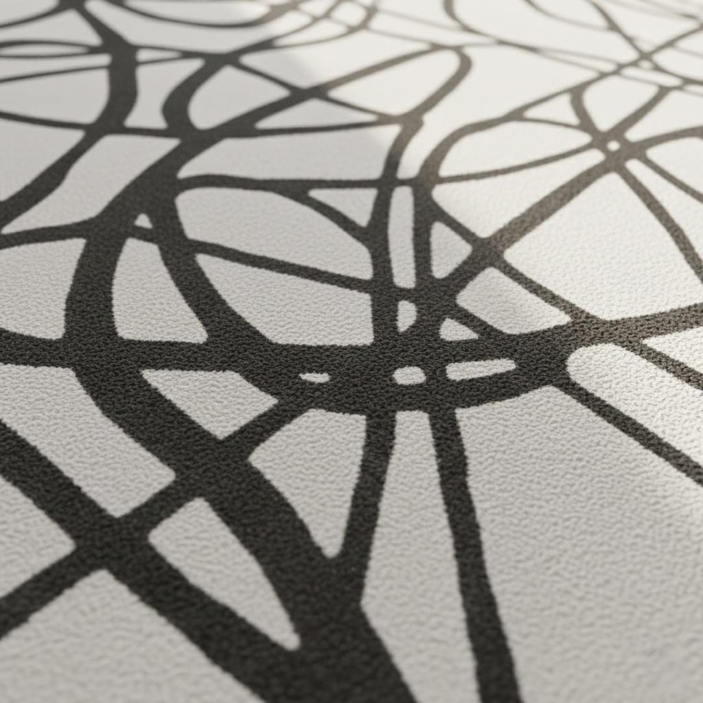 Abstract Black and White Wool Rug, Modern Line Art, Handmade Tufted