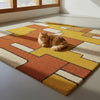 Handmade Tufted Area Rug, Mid Century Modern Geometric, Mustard Yellow Rust