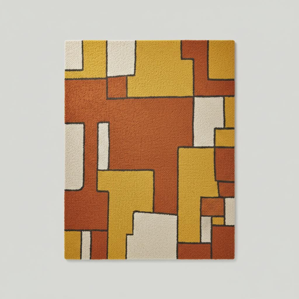 Handmade Tufted Area Rug, Mid Century Modern Geometric, Mustard Yellow Rust