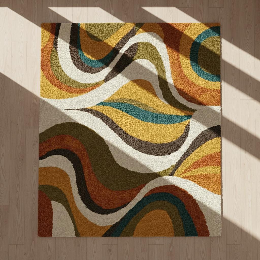 Handmade Abstract Wave Rug, Mid Century Modern Tufted Carpet