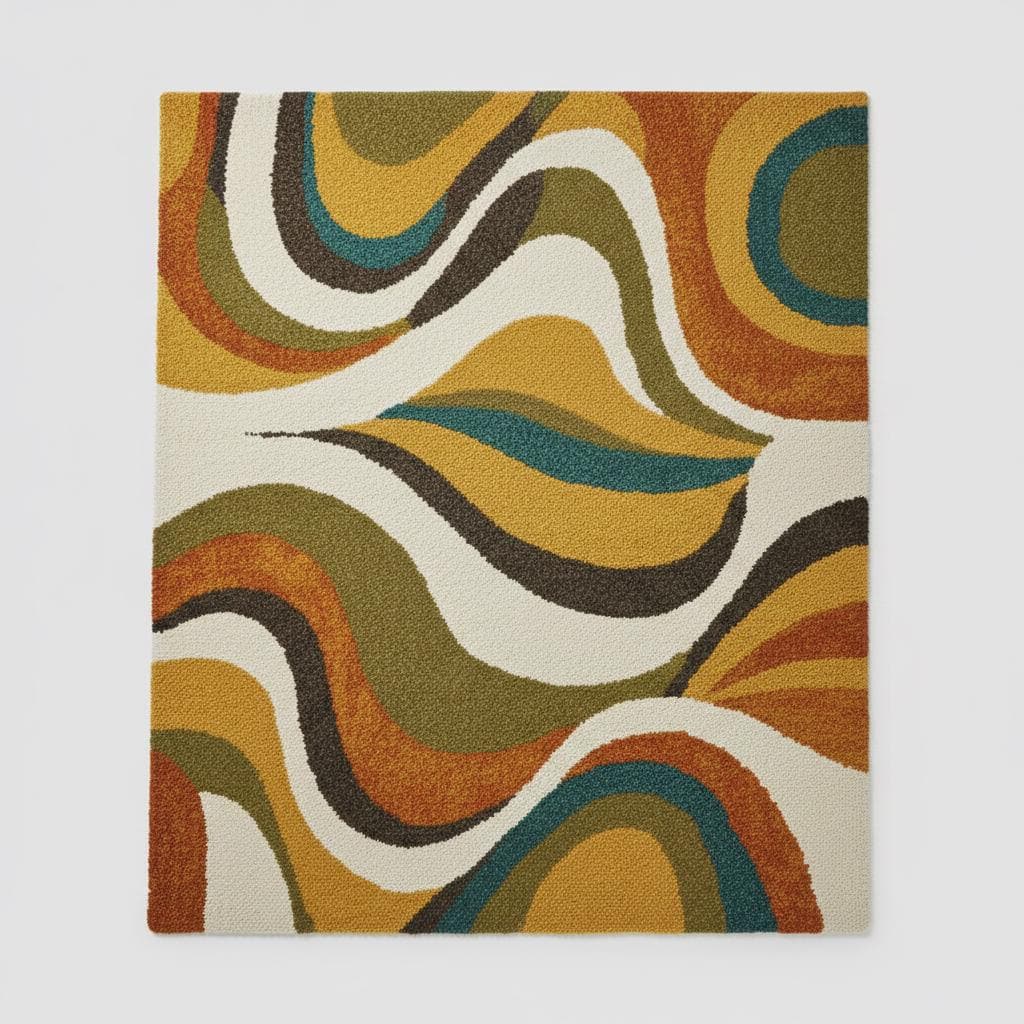 Handmade Abstract Wave Rug, Mid Century Modern Tufted Carpet