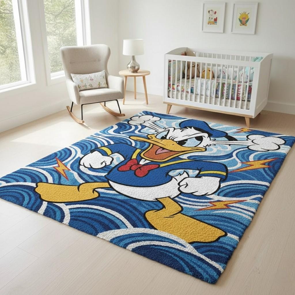 Handmade Wool Cartoon Rug, Angry Duck, Blue Wave Nursery Decor