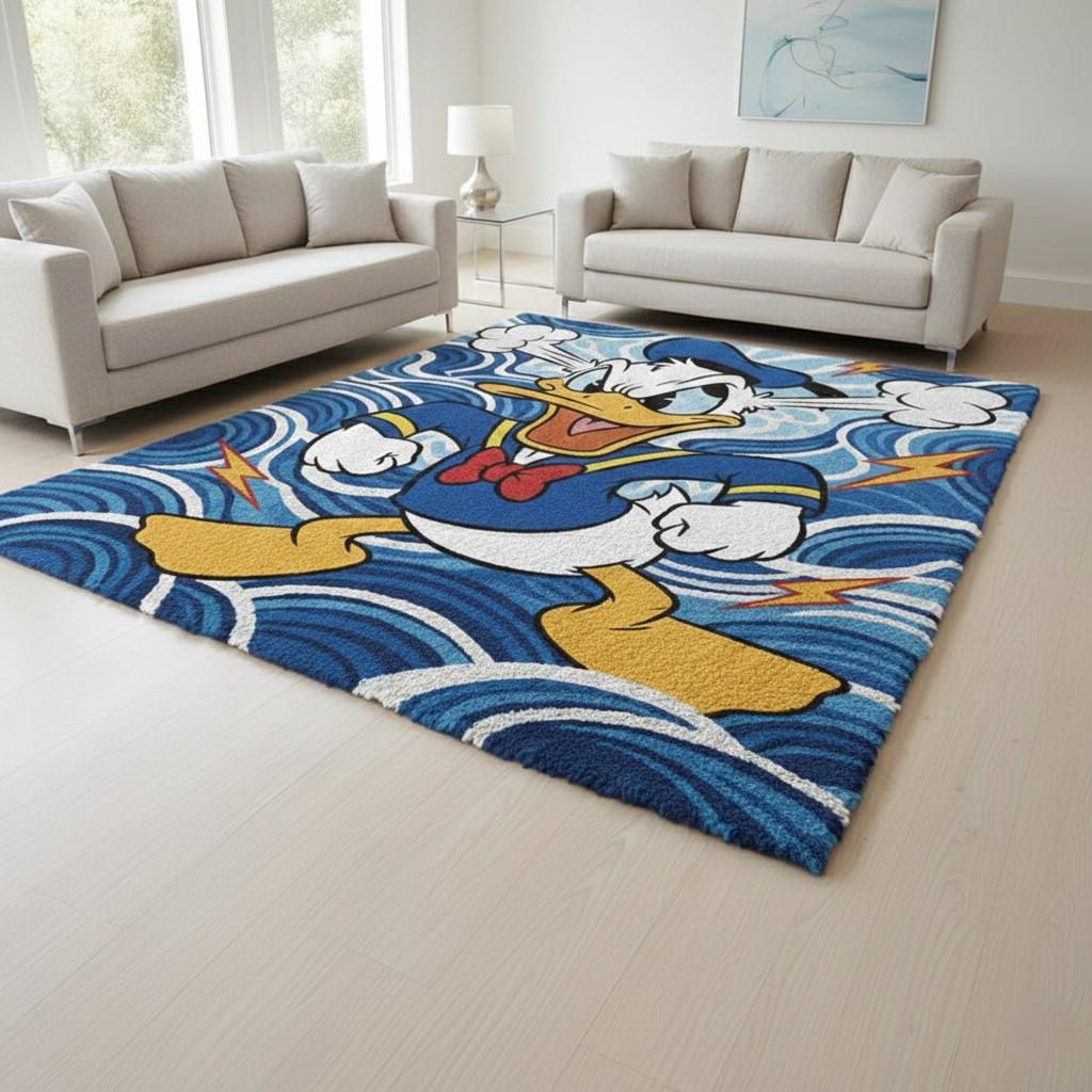 Handmade Wool Cartoon Rug, Angry Duck, Blue Wave Nursery Decor