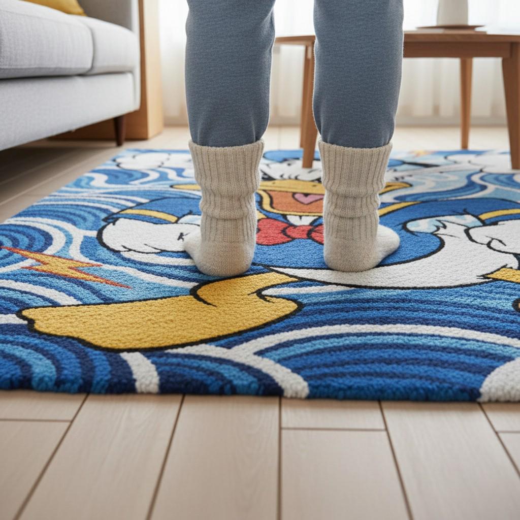 Handmade Wool Cartoon Rug, Angry Duck, Blue Wave Nursery Decor