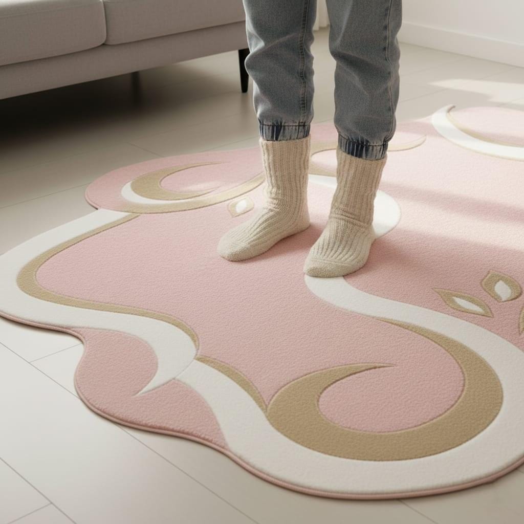 Handmade Pink Abstract Wool Area Rug, Modern Tufted Carpet