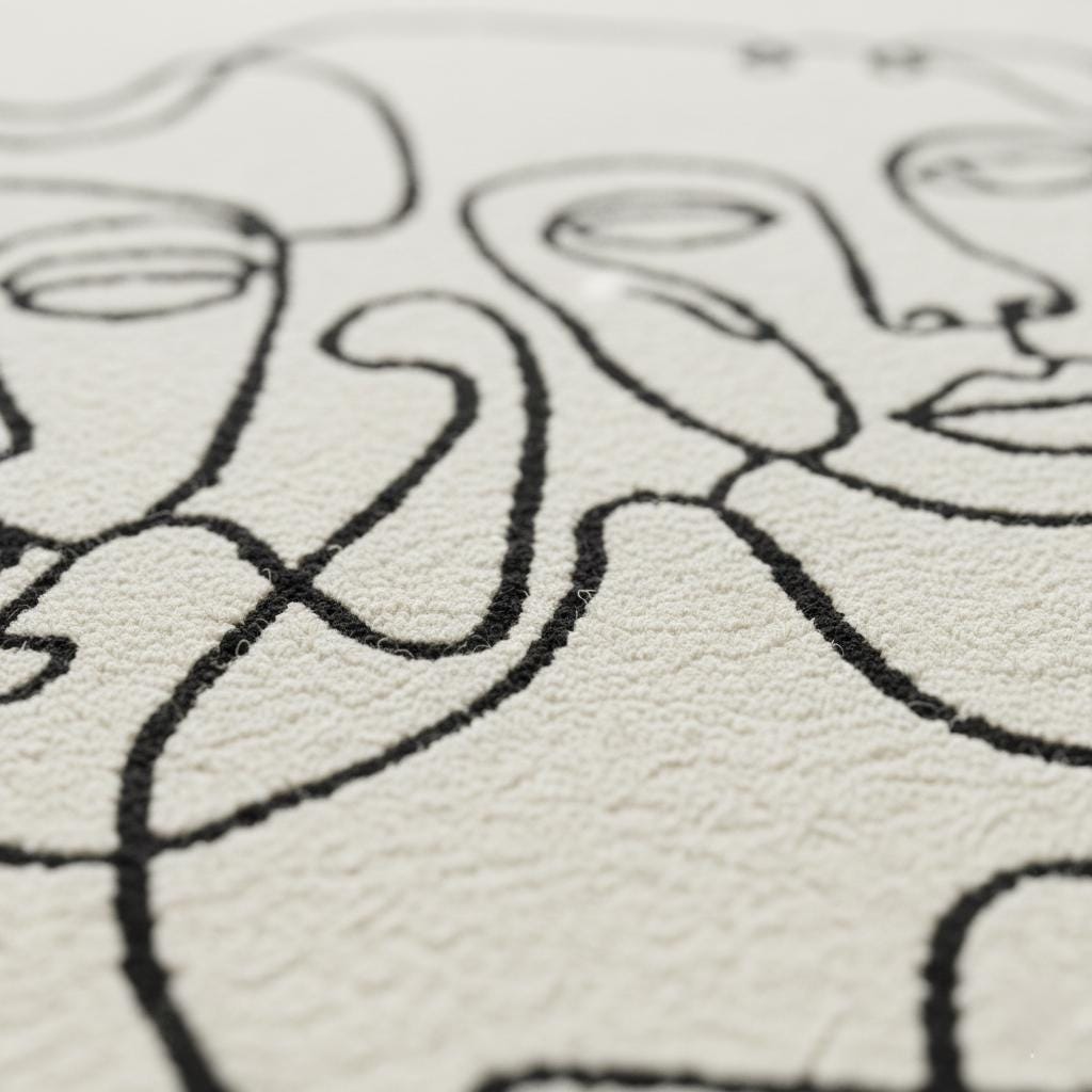 Handmade Wool Tufted Rug – Abstract Face Line Art, Nordic Decor