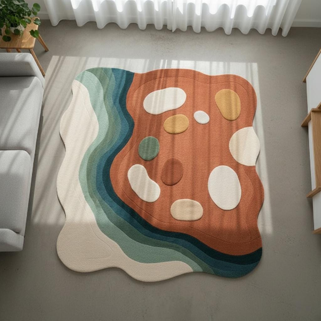 Abstract Wavy Tufted Rug – Earth Tone Organic Decor