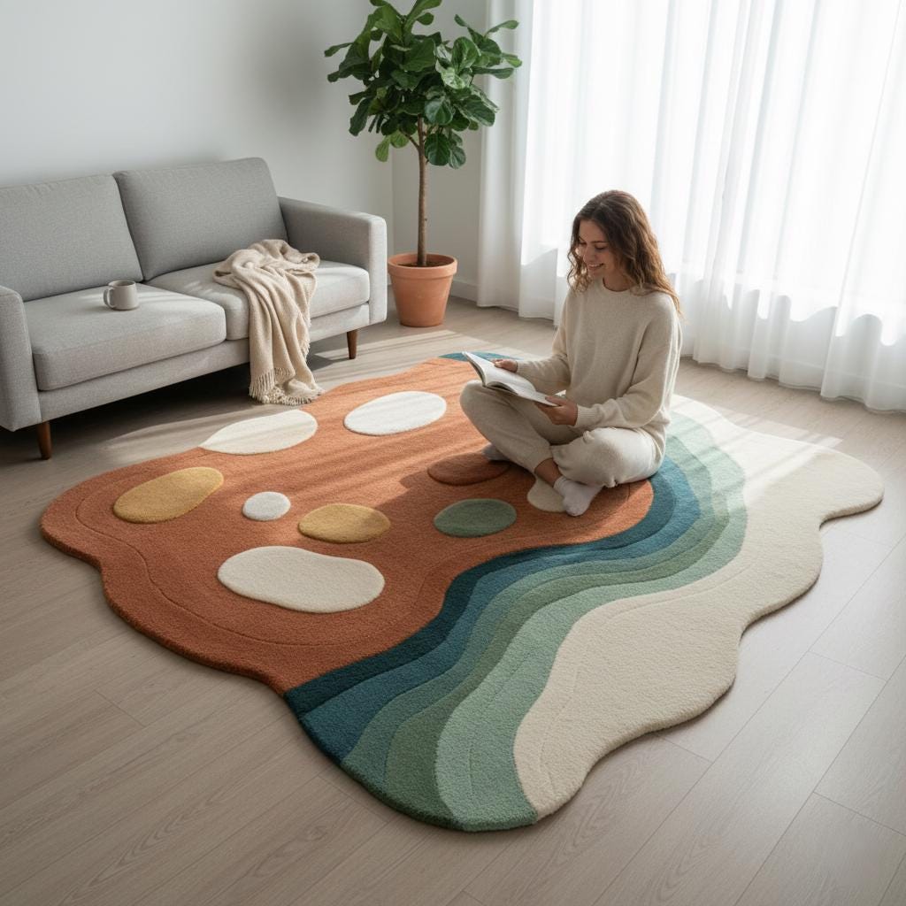 Abstract Wavy Tufted Rug – Earth Tone Organic Decor