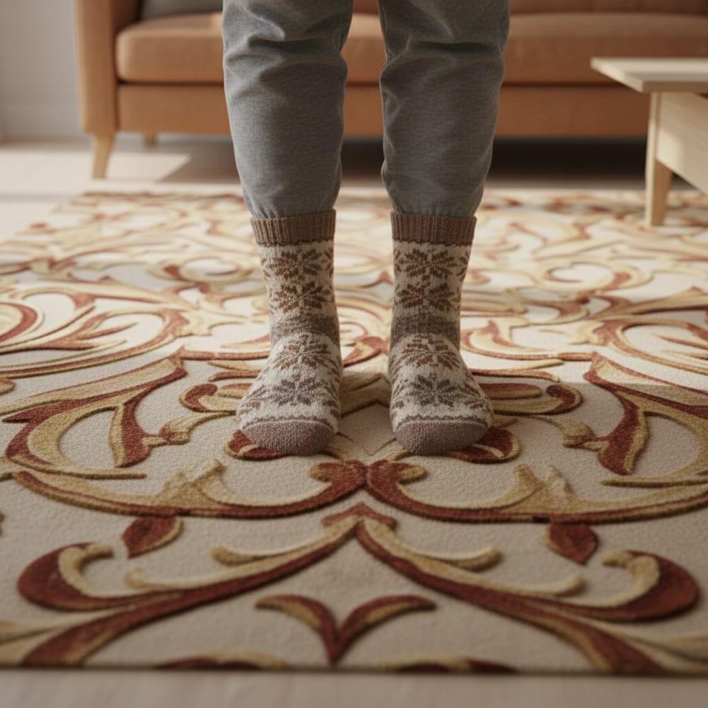 Hand-Tufted Wool Area Rug – Scrolled Damask, Gold & Terracotta